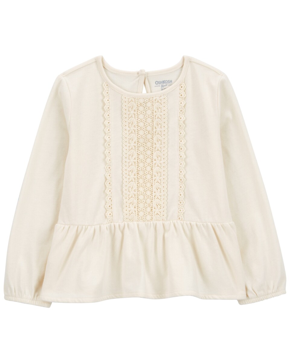 Blusa de algodón, con encaje y volado 