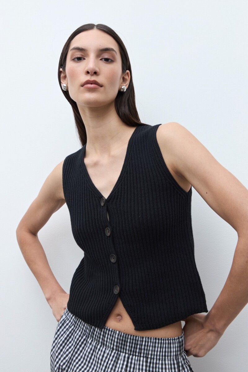 Chaleco tejido escote V negro