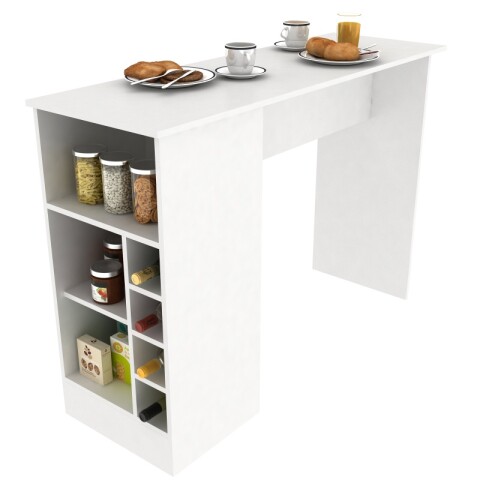 Mueble Barra Desayunador con Estantería y Vinera - MDP Blanco