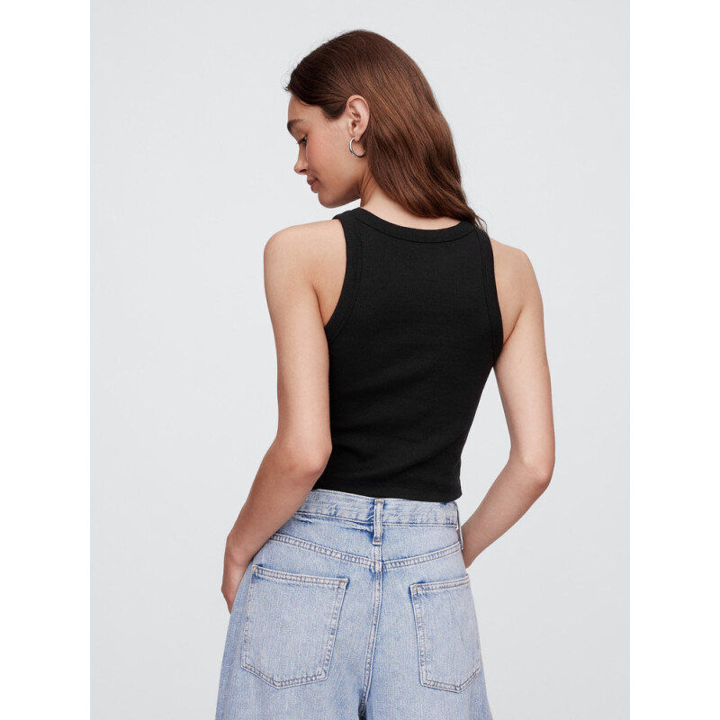V-SL RIB 2X2 LOGO CROP TANK BLACK