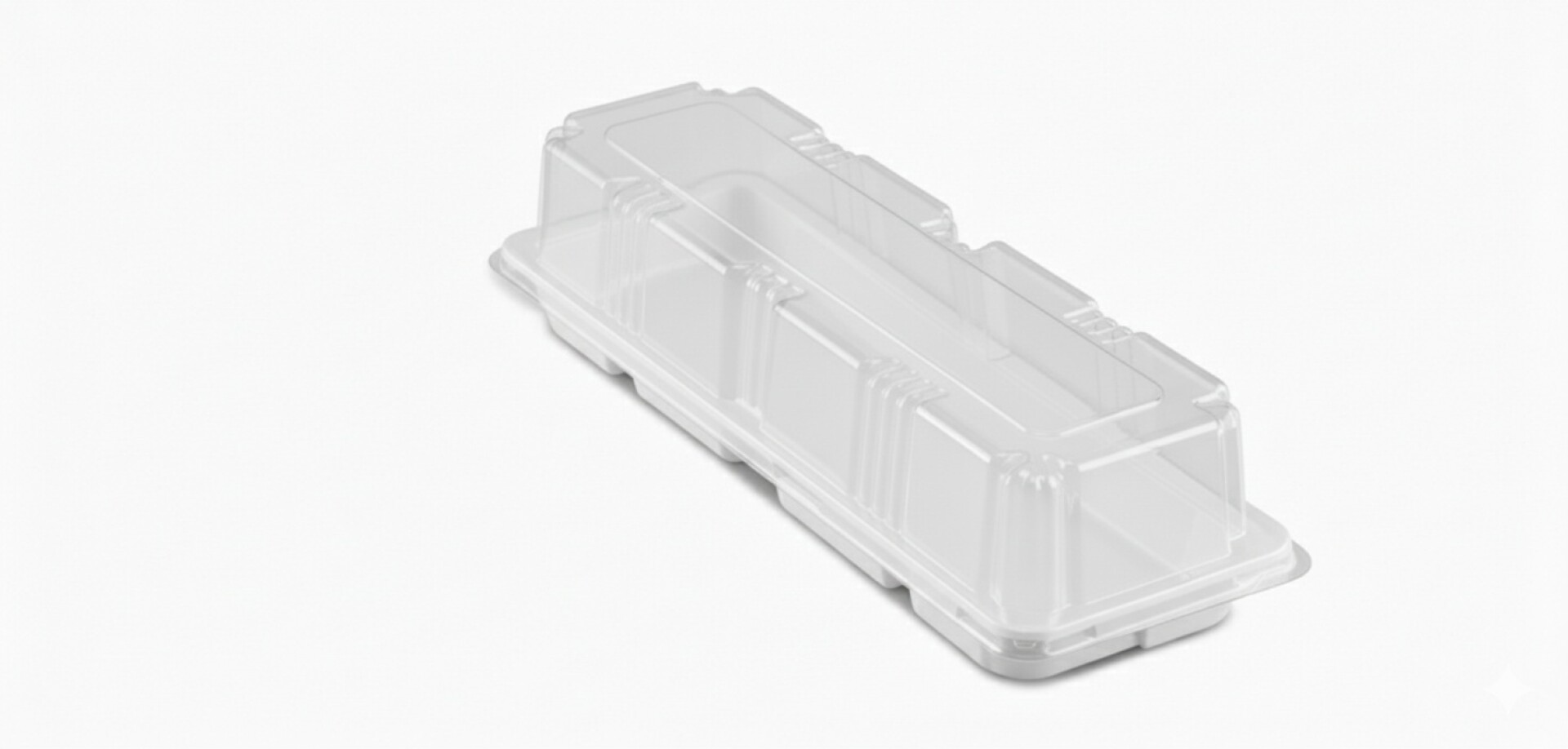 TORTERA RECTANGULAR CONJUNTO BANDEJA EPS Y TAPA PET 31.5 x 11.6 x 6.8 CM 