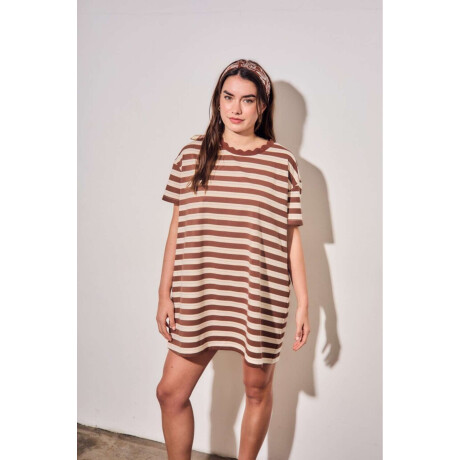 Vestido Manga Corta Rayado Chocolate