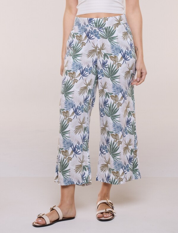 Pantalon Lino Crop MULTI/AZUL