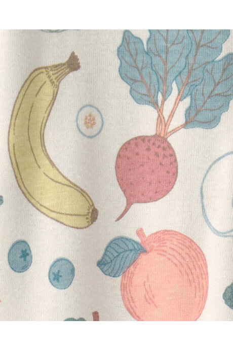 Pijama enterito de algodón orgánico con pie, diseño frutas y verduras Sin color