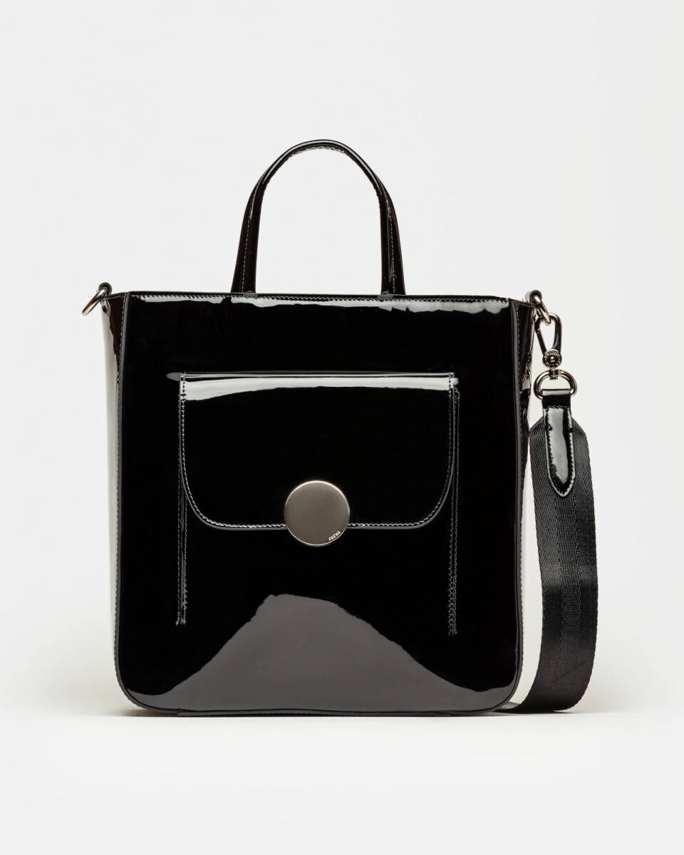 Shopper The Circle En Cuero Graneado Charol - Negro 