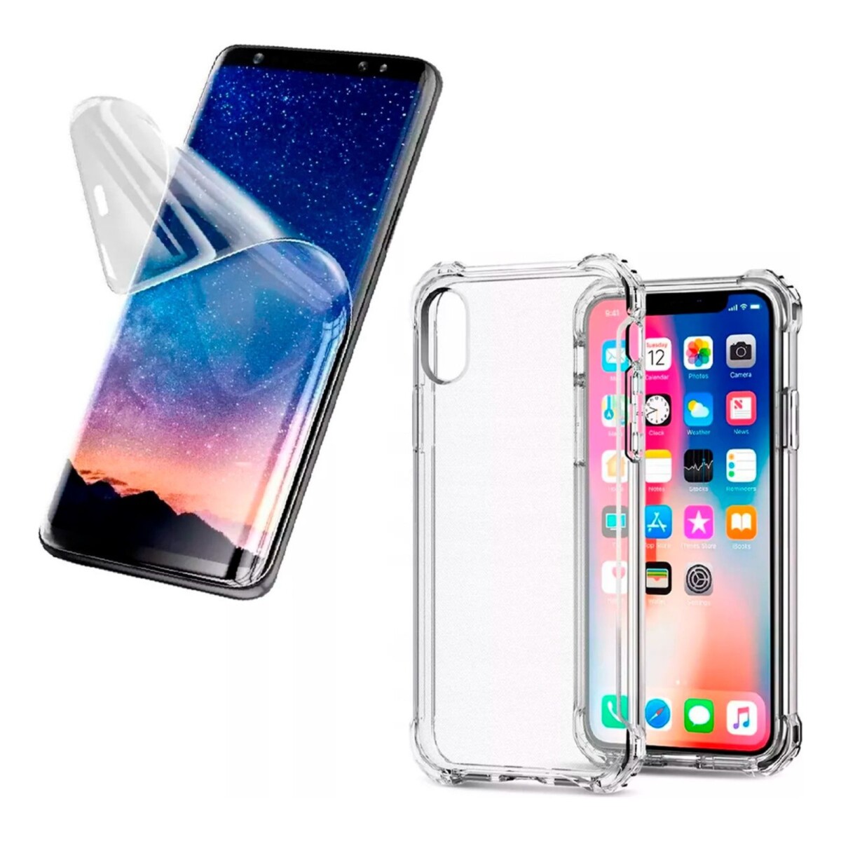 Funda Protector Silicona Para iPhone + Hidrogel Simil Vidrio 