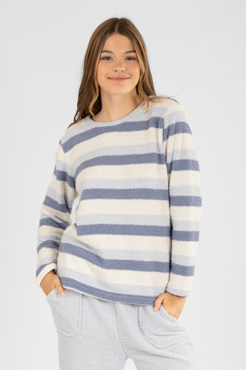 Pijama chenille rayado celeste Celeste