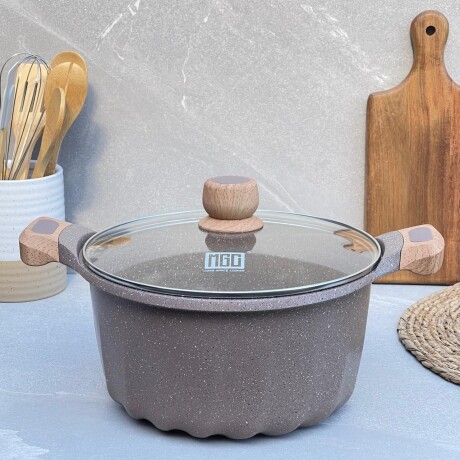 Olla Aluminio Fundido Presión Revestimiento Granito Tapa Vidrio 20cm Olla Aluminio Fundido Presión Revestimiento Granito Tapa Vidrio 20cm