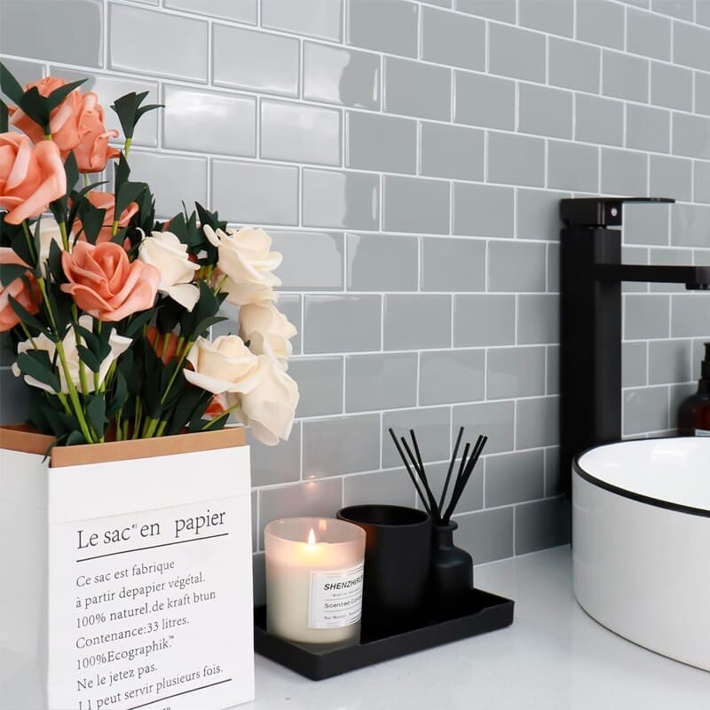 Azulejos adhesivos para cocina baño diseño ladrillo 10uds Gris
