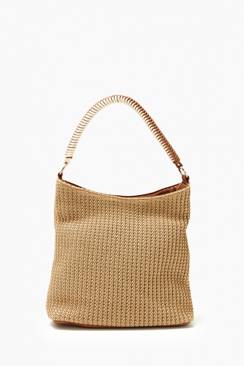 Bolso rafia con asas de eco cuero beige