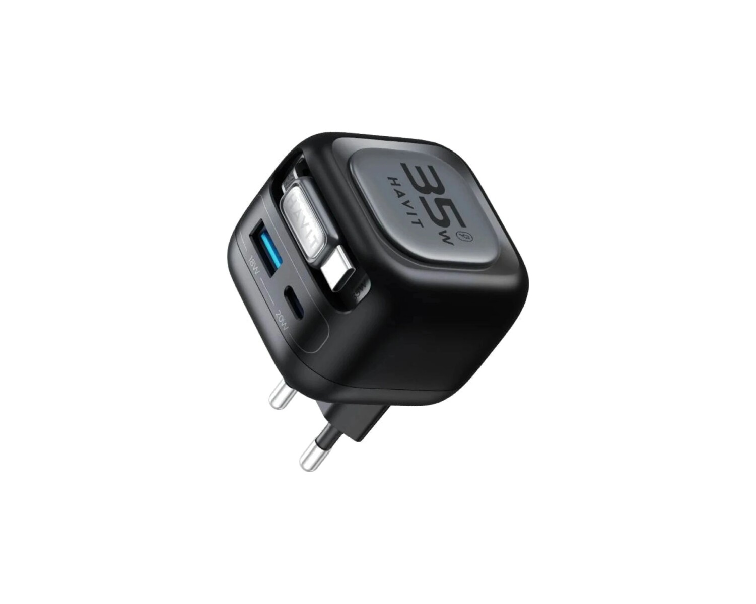 Cargador Havit UC250 GaN 35 W con Cable USB-C Retráctil y Cargador para Reloj 
