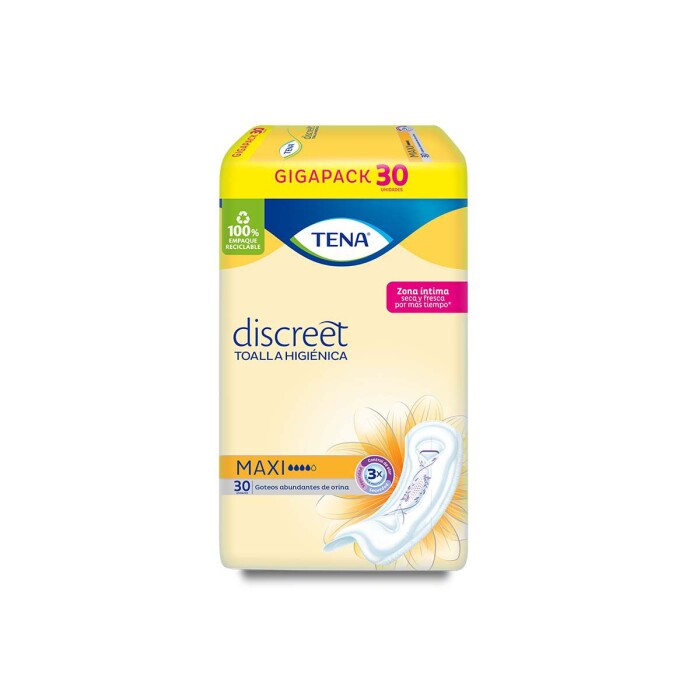 TENA TOALLA DISCREET MAXI PAQ. X 30 UNID única