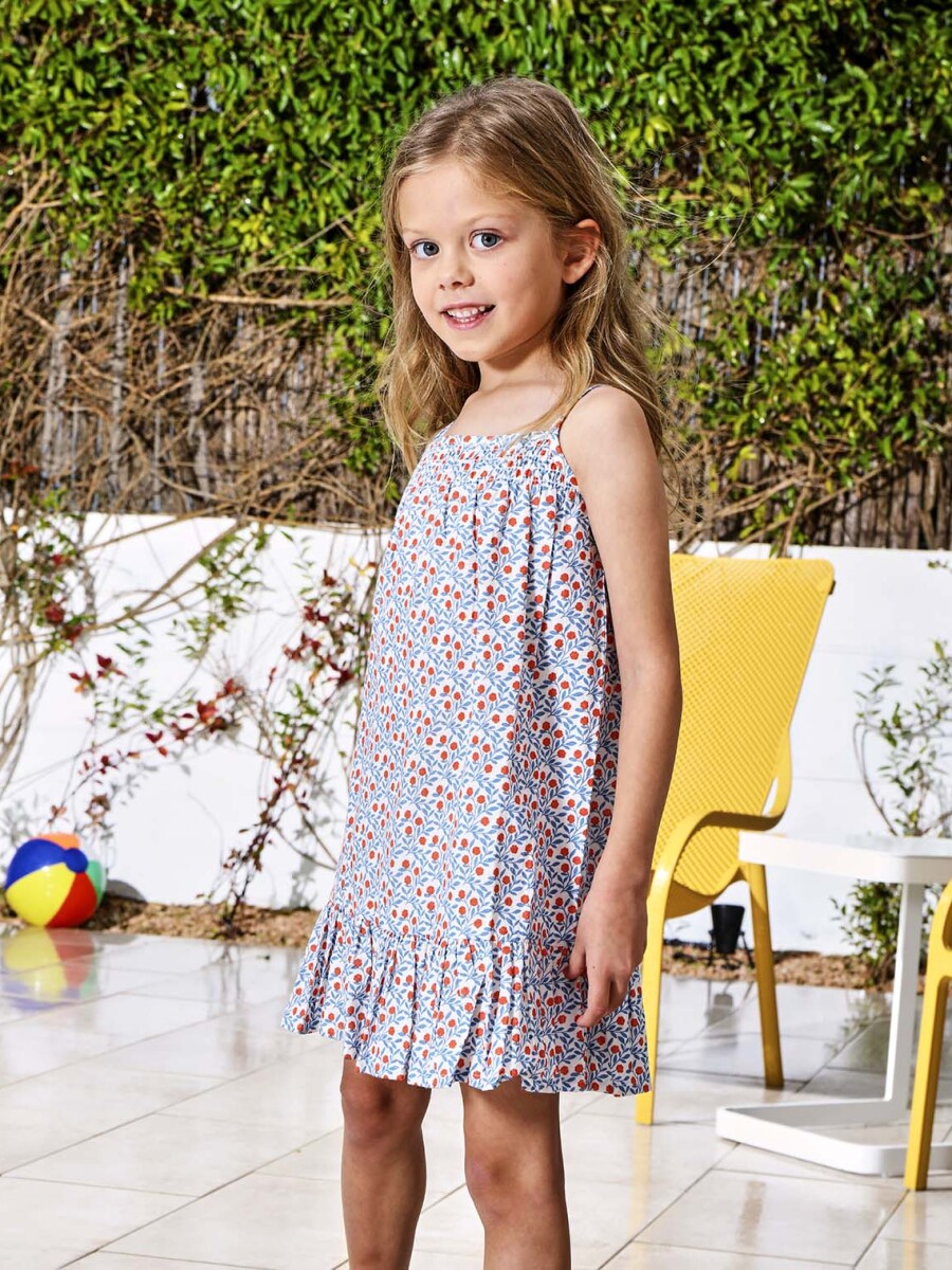 Vestido Estampado De Tirantes Con Bordados Blanco