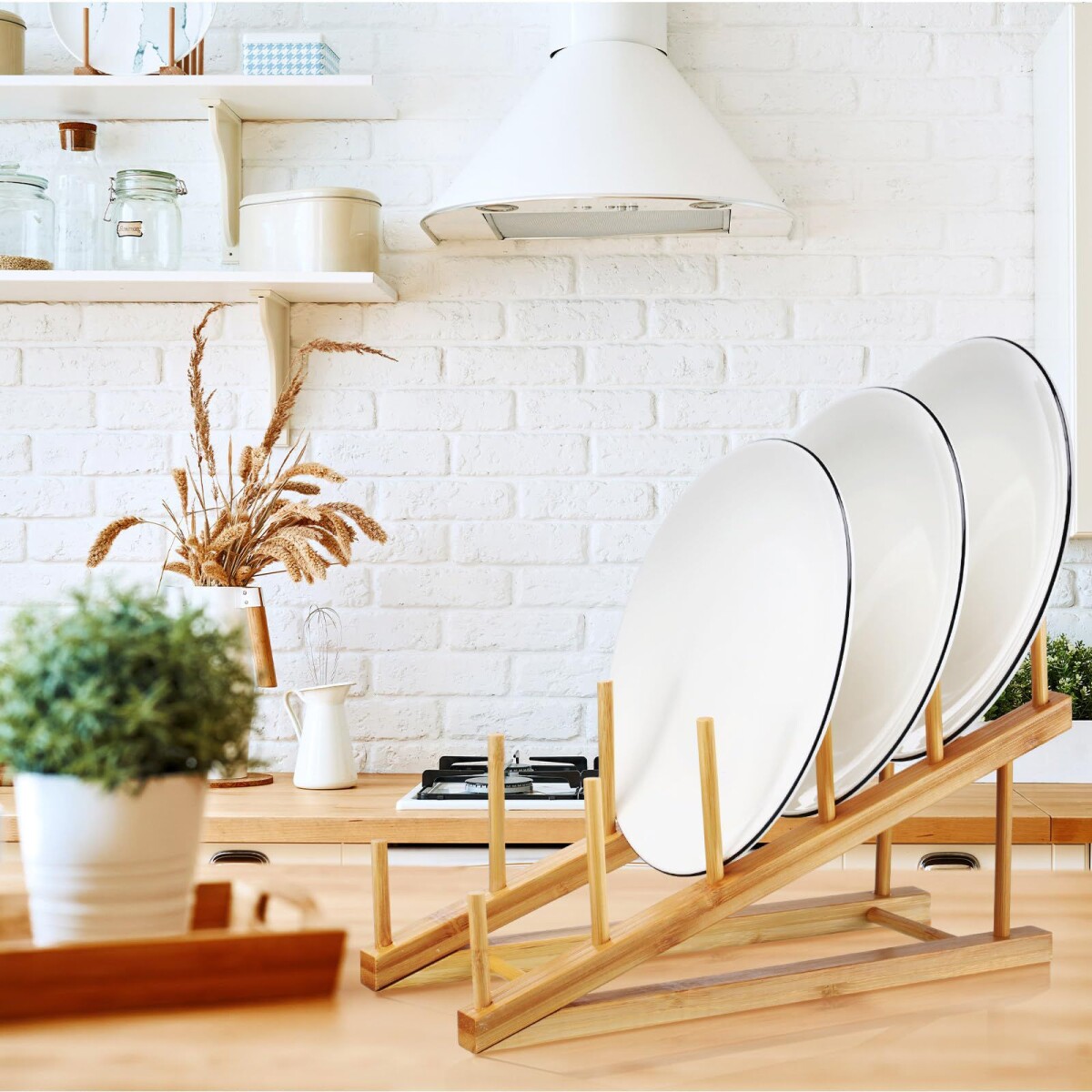 Escurridor De Platos Madera Bambú 30cm x 12cm 