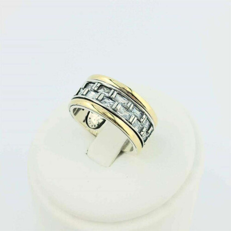 Anillo de plata 925 y doble en oro 18k con circonias Modelo DAMERO Damero