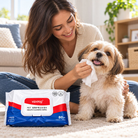 Toallitas Húmedas Mascota Descartable Vipdog 80u Sin Alcohol Blanco