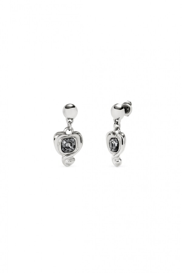 PENDIENTES EN ALEACIAÓN DE METALES BAÑADA EN PLATA DE LEY CON CORAZON Y CRISTAL NEGRO Pendiente