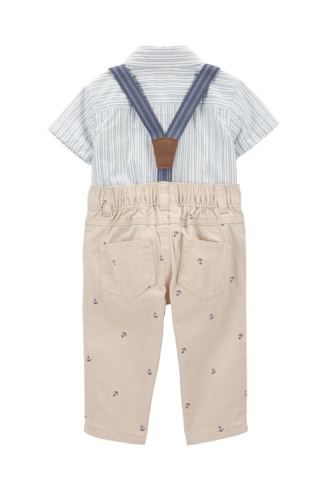 Set tres piezas pantalón, tiradores y body camisa de algodón Set tres piezas pantalón, tiradores y body camisa de algodón