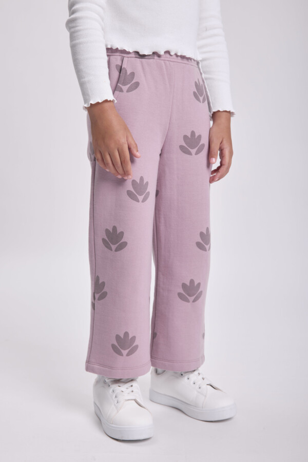 Pantalón ancho estampado Flores Violeta