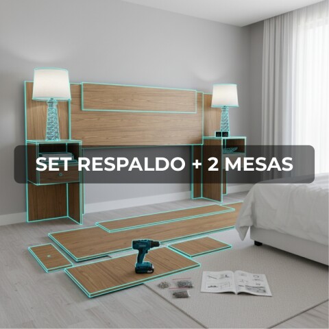 SET RESPALDO (CON MUEBLE/REPISA) + 2 MESAS Armado