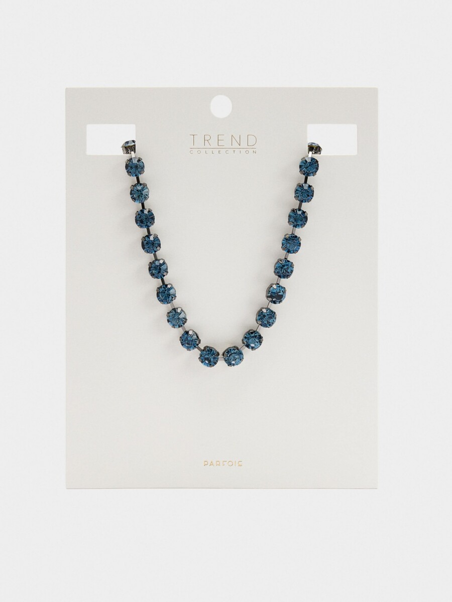 Collar Corto Con Cristales azul