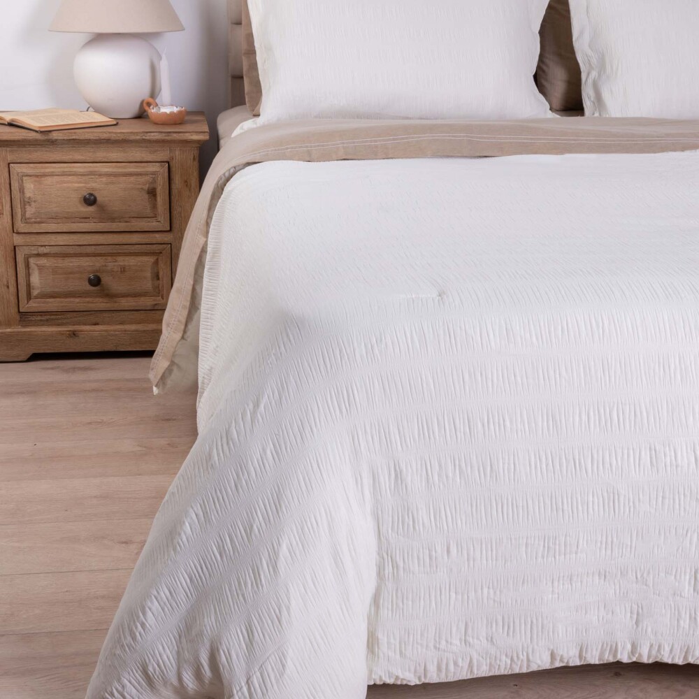 SET DE ACOLCHADO 2 PLAZAS POLIESTER NATURAL-BEIGE CRINKLE CRUDO
