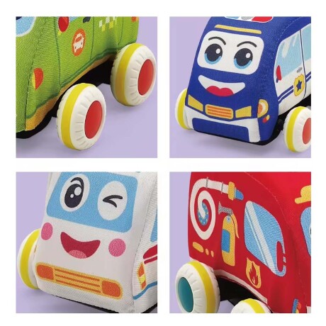 Set 4 Autitos de Peluche Autos en Tela Blandos Bebé Huanger Multicolor