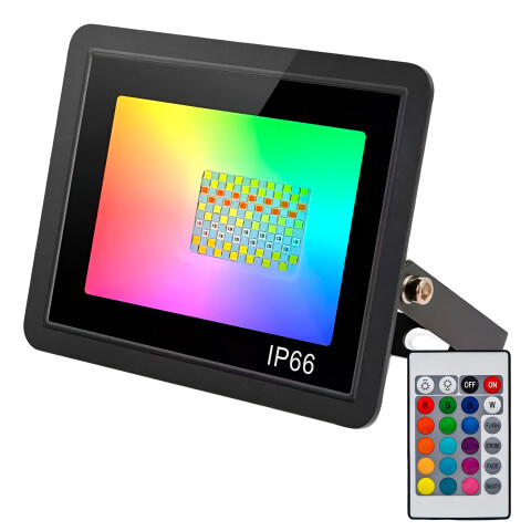 Foco Reflector RGB Control IP66 Exterior Interior 18 LED 20W Color Negro