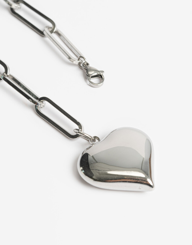 Collares Cortos Metal Collar De Cadena Acero Corazón - Plateado