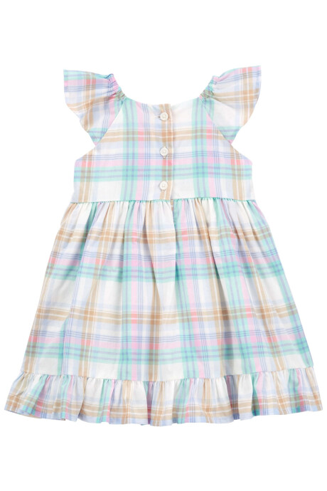 Vestido de popelina con volantes y diseño a cuadros. Talles 3-24M Sin color