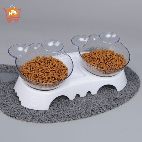 Plato Doble Transparente Comida Bebida con Base para Gatos Blanco