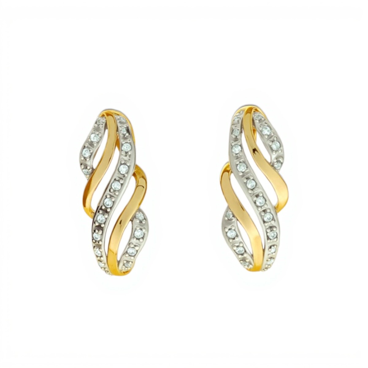 Caravanas Ondas oro- Oro bajo - Zirconia - CA8049 - sinpiedra 