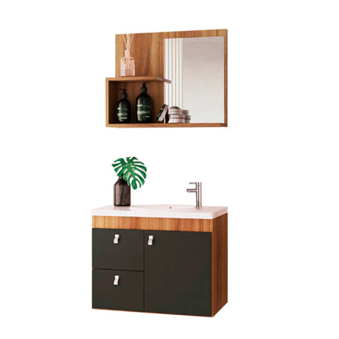 Mueble Para Baño Luna Con Bacha En Marmolina Y Espejo Premium 15mm Color Nogal/grafito Mueble Para Baño Luna Con Bacha En Marmolina Y Espejo Premium 15mm Color Nogal/grafito