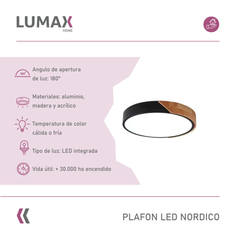 Plafon Techo Lumax Led Nórdico 30cm 24W Negro