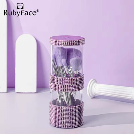 Set Maquillaje 7 Brochas y Pinceles con Estuche + Esponjas Violeta