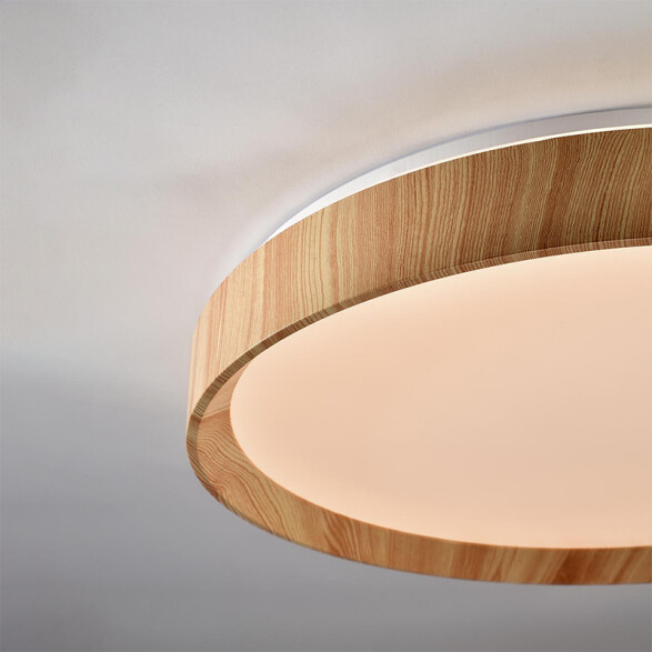 Plafón LED red. madera 32W 2 tonos Ø50cm dimerizable VK-BORE VK0008