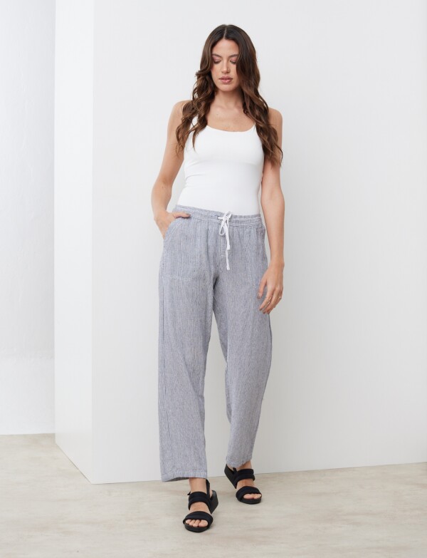 Pantalon Lino AZUL/BLANCO