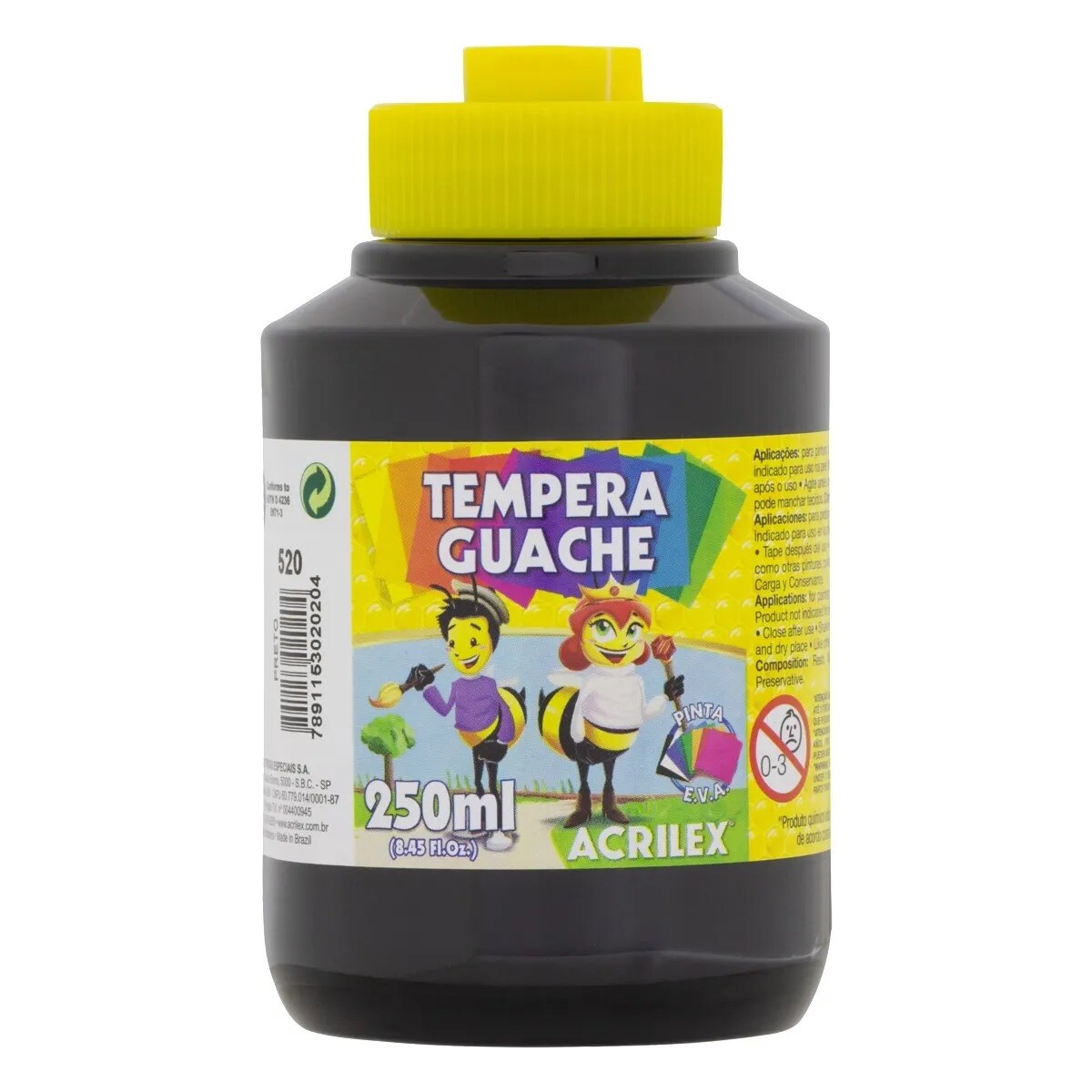 Témpera Acrilex 520 250Ml.Negro 
