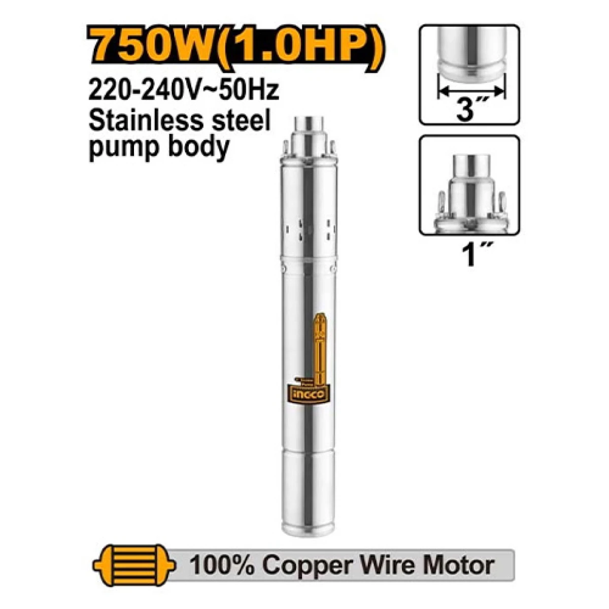 BOMBA SUMERGIBLE TIPO GUSANO 750W INGCO SWP7501 - GRIS 
