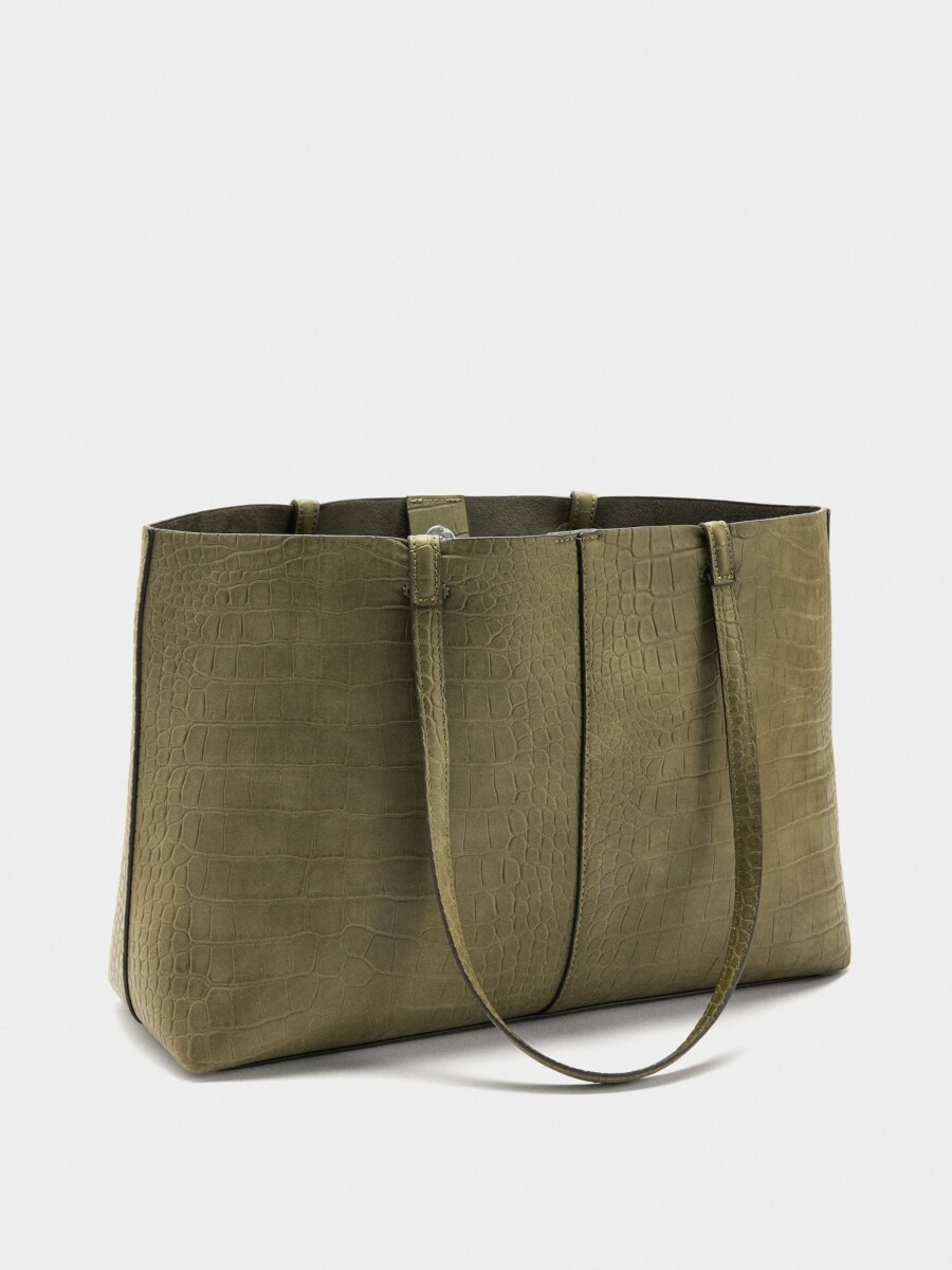 Bolso Shopper Grabado Animal Con Bolsa caqui