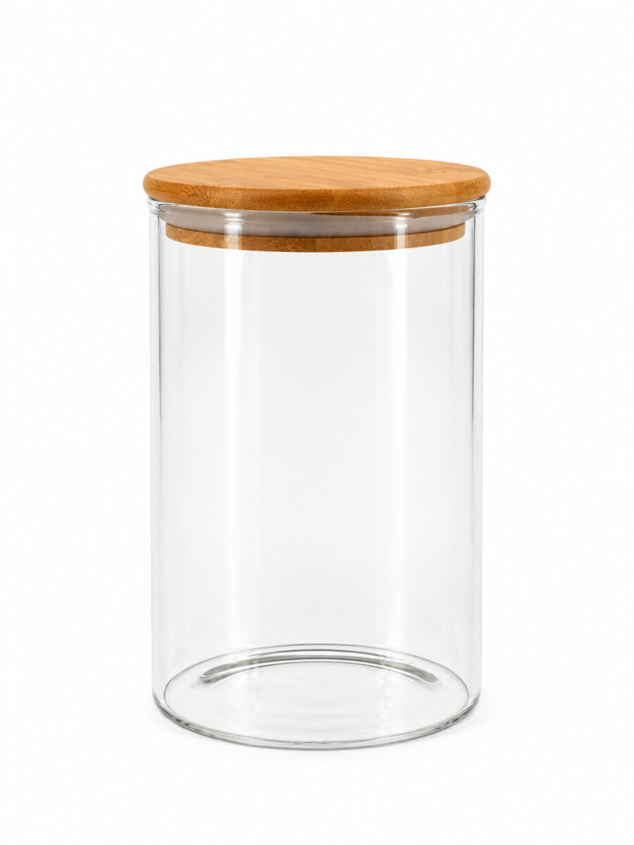 FRASCO DE VIDRIO TAPA BAMBU 950 ML - TRANSPARENTE 