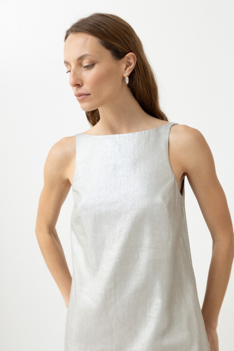 Vestido de lino metalizado plateado