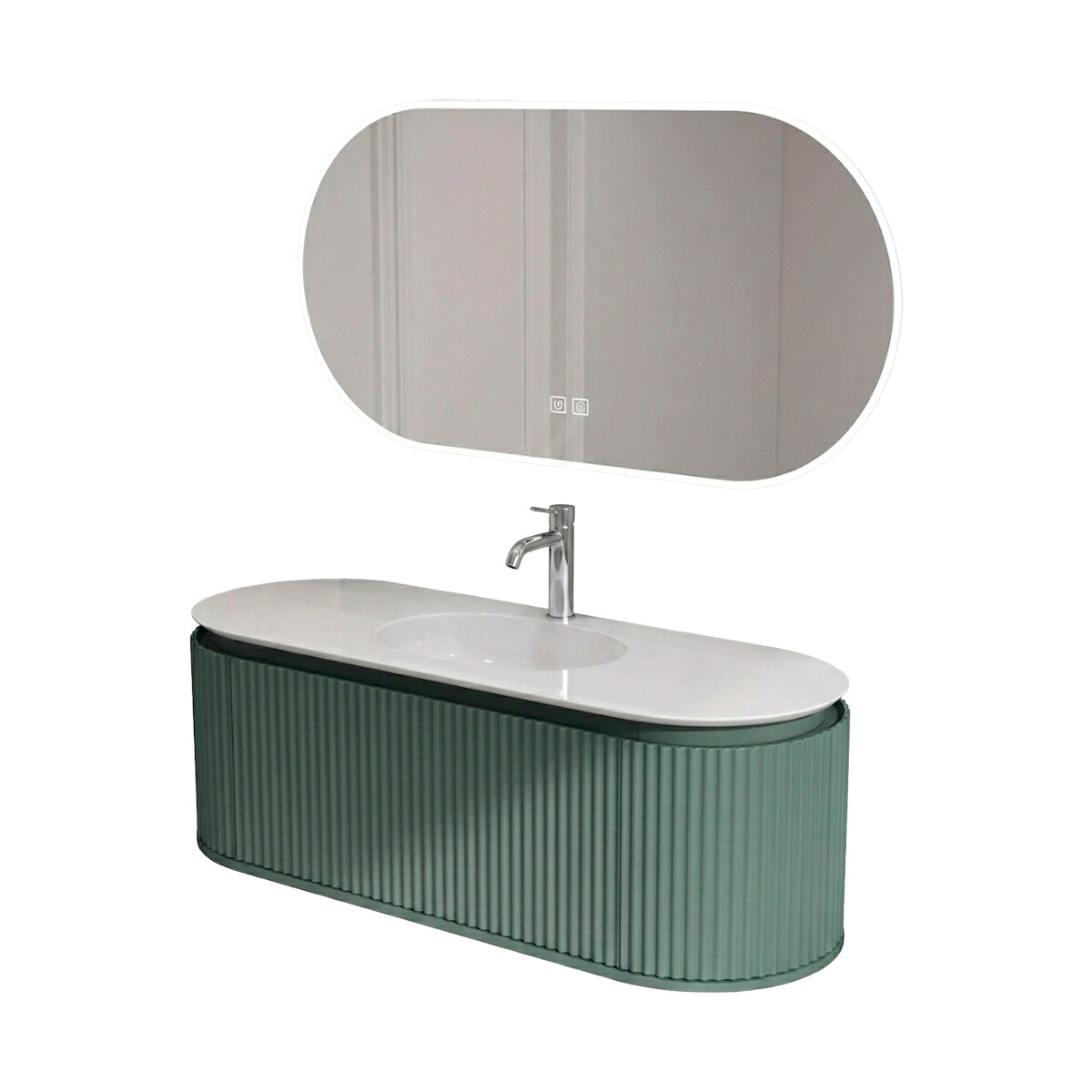 Conjnto De Baño Habitare Modelo Lt6004-100 / Mueble Pvc+ Bacha + Espejo Circular C/ Luz Led - 100 Cm 