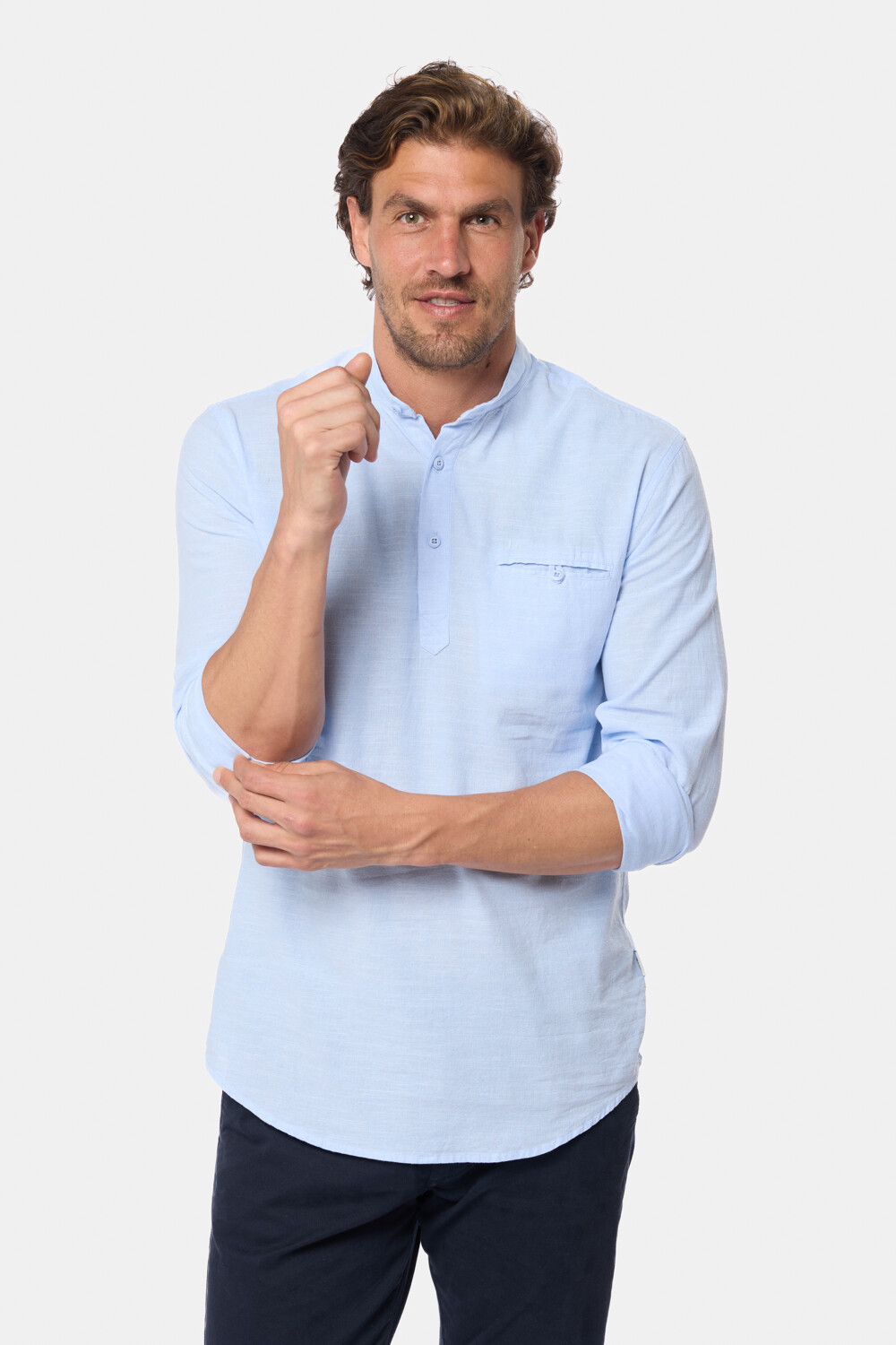 CAMISA DE LINO CUELLO MAO Azul