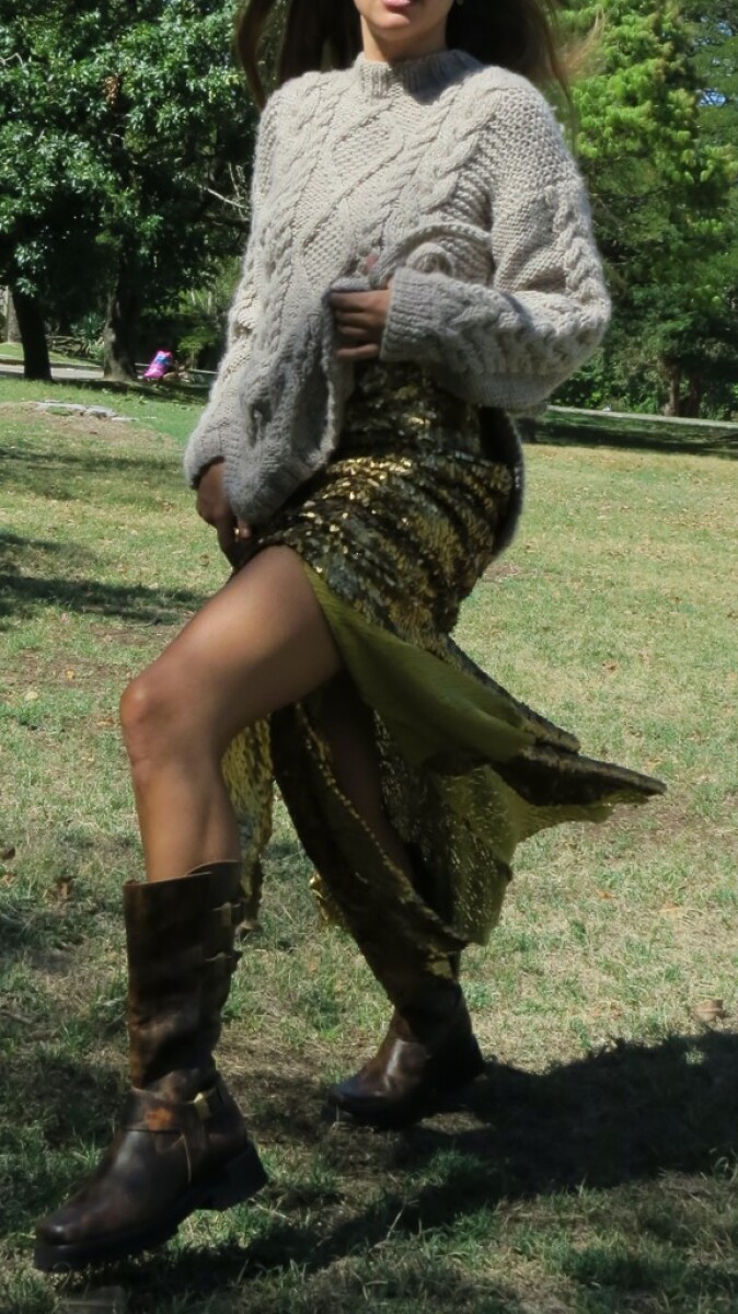 Godet Skirt - Lentejuelas Dorado 