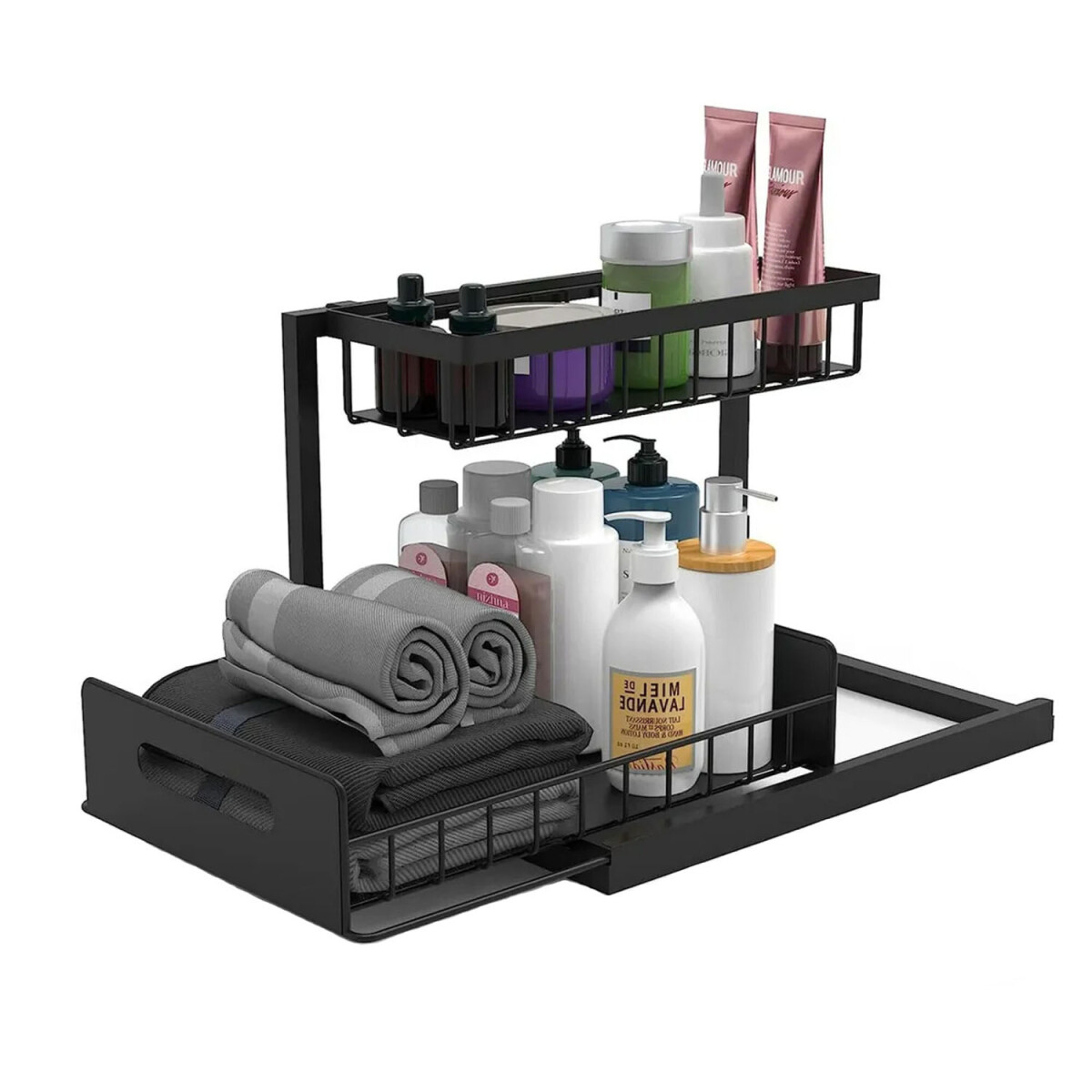 Organizador Multiuso Sobre y Bajo Mesada Rejilla Extraíble - Negro 