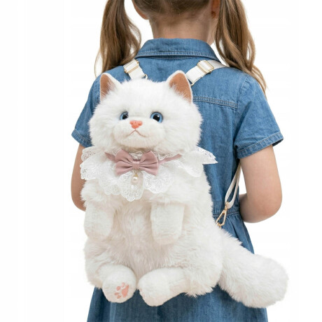 Mochila Peluche Gato Realista Bolso Animal Felpa Blanco