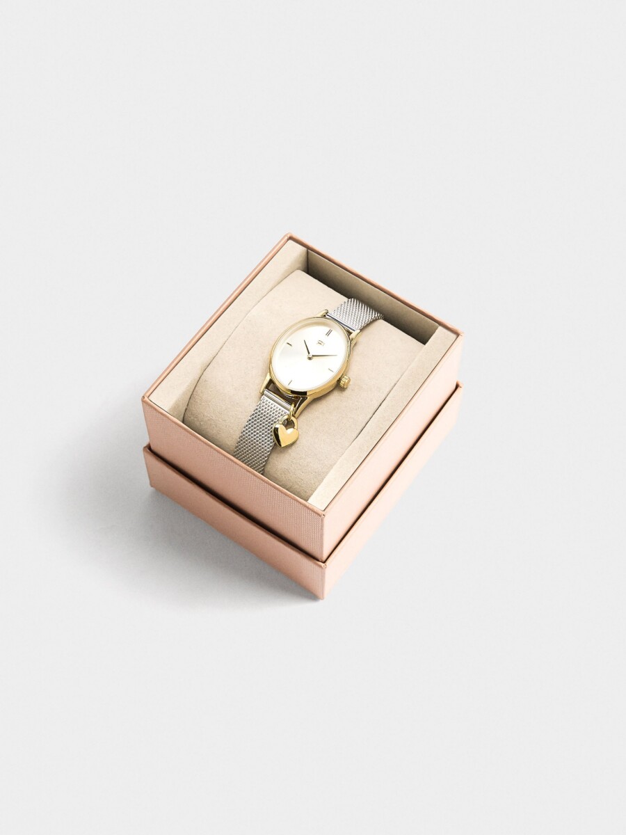 Reloj Pulsera De Malla Metálica Con Charm bicolor