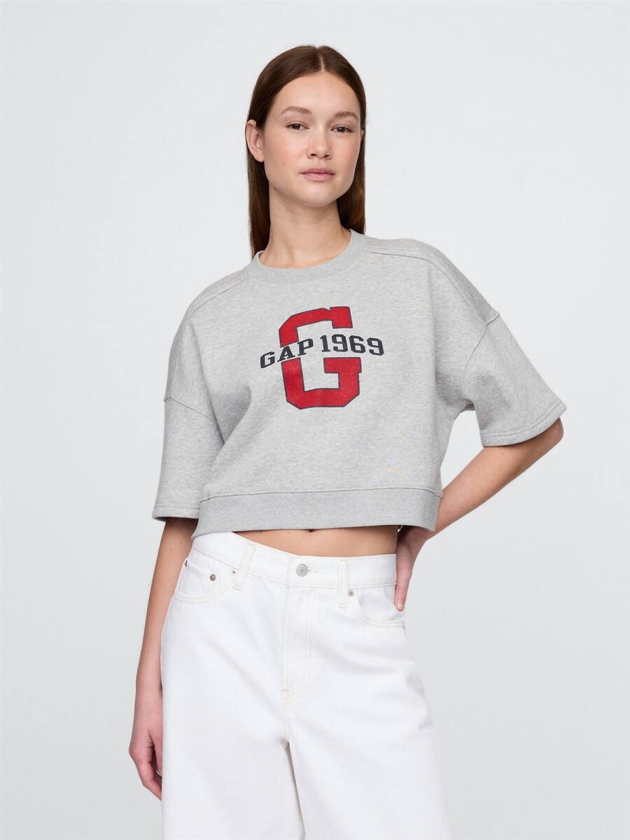 Buzo Deportivo Crop Manga Corta Logo Mujer - Light Heather Grey 