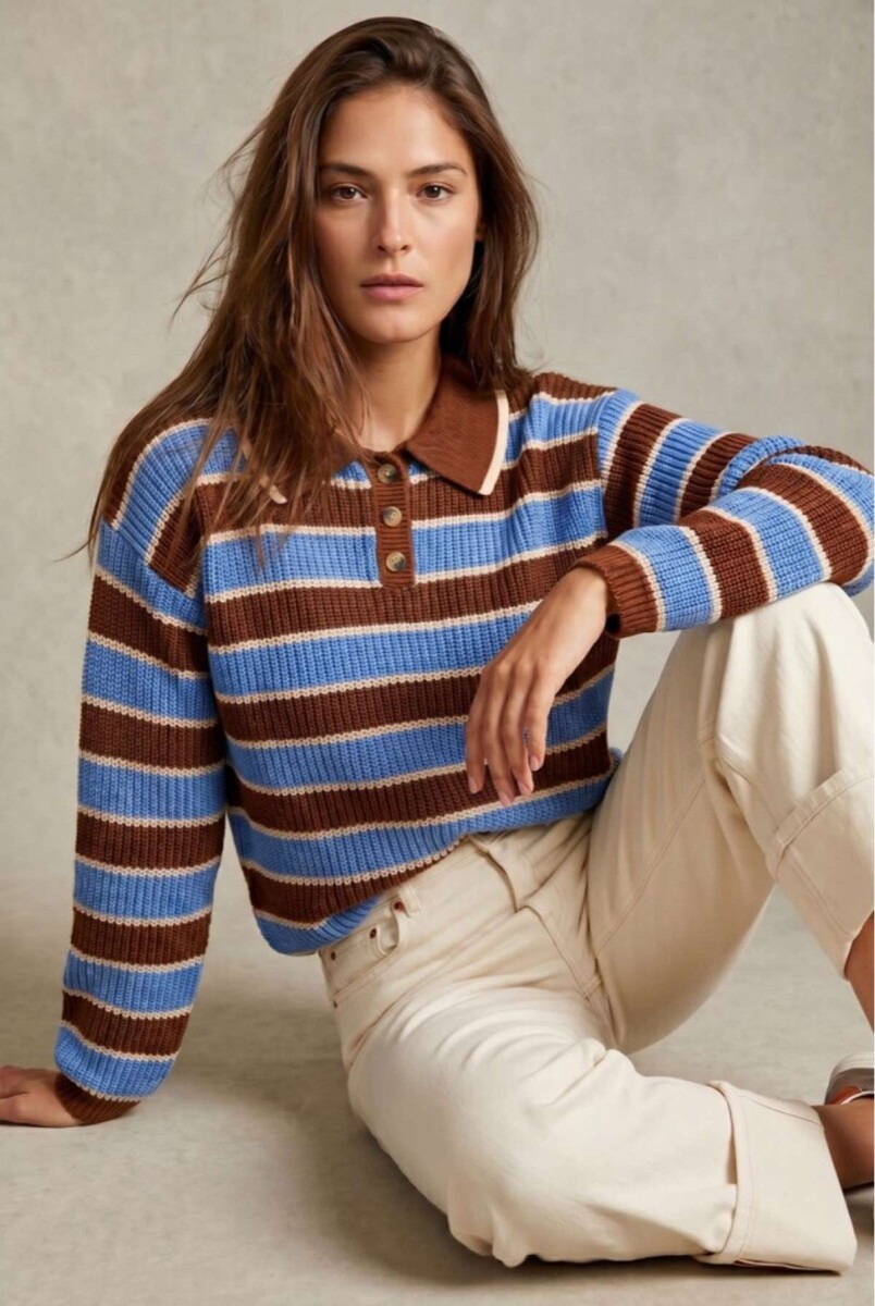Sweater Polo Rayado - Azul 